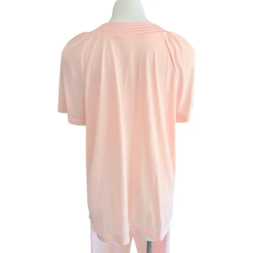 Shadowline 1970s Pink Coral Nylon Pajama Set NOS Opacitrique Size 34 Pleated